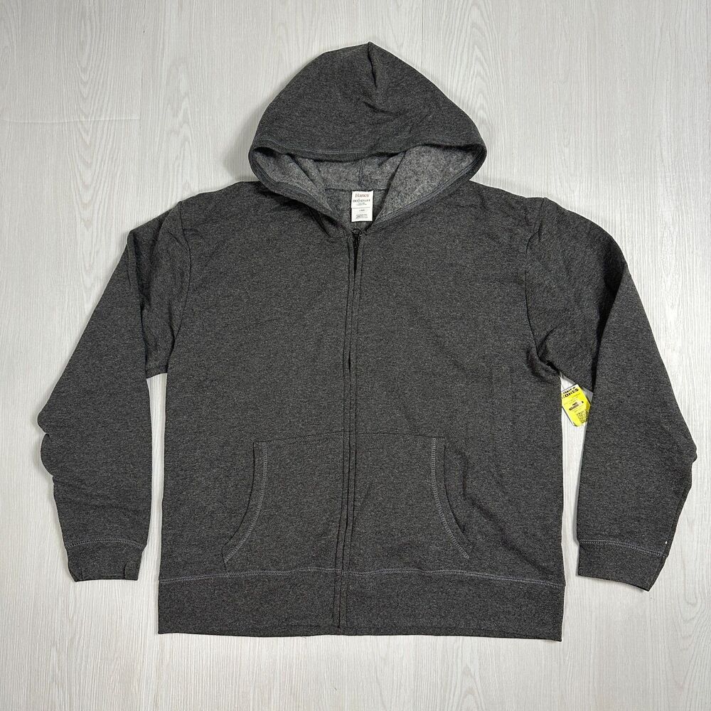 Hanes EcoSmart Mens L/G Full Zip Hoodie Sweatshirt Dark Charcoal Grey NWT